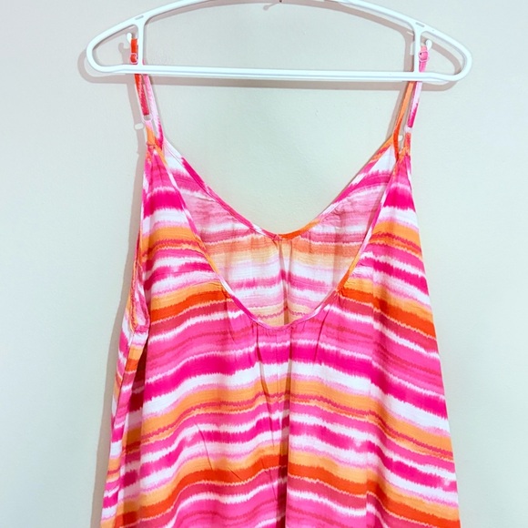 4/$10🎄Joe Fresh Pink Orange Tie Dye Striped Sheath Dress Drop Waist Ruffle - Picture 7 of 11